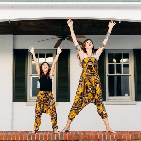 Kids Jakarta Harem Pant Unisex Drawstring Elastic Waist Travel Boho Pocket Pants - Picture 3 of 16